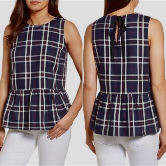 Halogen Plaid ruffled Peplum BlouseTop. Peplum Tank-Top-Tee Size: S Petite - Picture 1 of 8